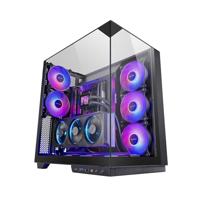 MARS GAMING MC-3GF, Gaming Behuizing ATX, Driedubbel Gehard Glas, 2x 120mm ARGB Achterventilatoren, Verticale GPU-Montage, PC-Tower met Ondersteuning voor Vloeistofkoeling tot 360mm, Zwart
