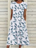 Leaves Printed Pockets Short Sleeve Woven Dress - thumbnail