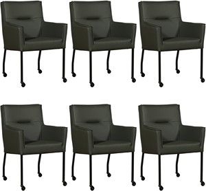 Set van 6 Donkergroene leren moderne eetkamerstoelen Lucky - Toledo Leer Verde (donkergroen leer)