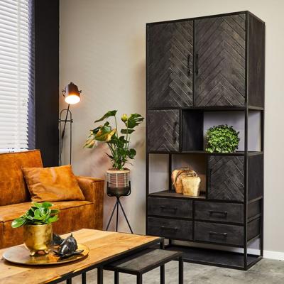 vakkenkast zwart | New York | Mangohout | 90 x 90 x 200(h) cm