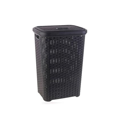 Grote rotan wasmand met deksel van 60 liter in het donkergrijs - Wasmanden Grote rotan wasmand met deksel van 60 liter in het donkergrijs - Wasmanden