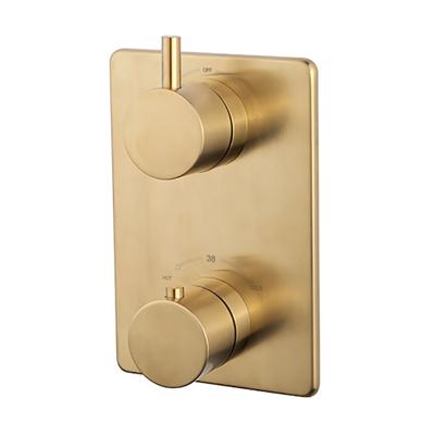 Douchekraan Caral Afbouwdeel Thermostatisch Inbouw Rond Geborsteld Messing Goud 2 Greeps