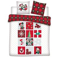 Parure de lit double réversible Disney Mickey et Minnie - Noël - Blanc et Rouge - 200 cm x 200 cm