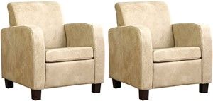 Set van 2 Taupe leren landelijke fauteuils Joy - poot hout bruin - Kenia Leer Taupe (taupe leer)