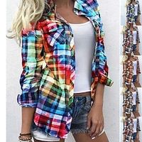 Dames Overhemd Blouse shacket Geel Rood blauw Ruitjes Kleurenblok nappi Afdrukken Lange mouw Dagelijks Weekend Streetwear Casual Overhemdkraag Normaal S Lightinthebox