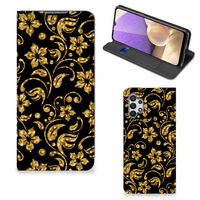 Samsung Galaxy A32 5G Smart Cover Gouden Bloemen - thumbnail