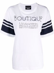 Boutique Moschino t-shirt rayé à logo imprimé - Blanc