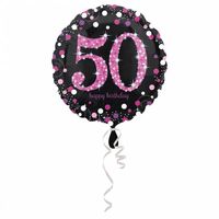 FolieBallon 50 jaar happy birthday pink 43cm - thumbnail