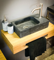 B-Stone Wood fonteinset met donkere fontein en handdoekuitsparing 61x32x12cm