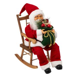 Kerstman decoratie pop - in schommelstoel - L30 x B18 x H40 cm - kerst figuur - beeld