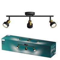 Philips Conduit Spot - Plafondspot met drie lichtpunten - Zwart met goud design - GU10 LED fitting