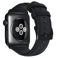 By Qubix - Luxe Echt Lederen bandje - Zwart - Compatible met Apple Watch 38mm / 40mm / 41mm / 42mm - Compatible Apple watch bandjes