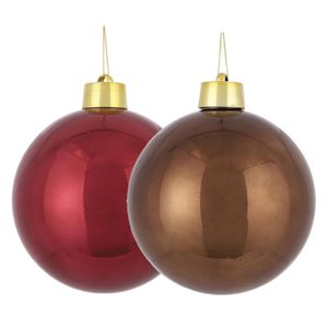 Grote kunststof kerstballen 20 cm - set van 2x st. bruin en donkerrood