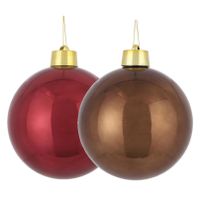 Grote kunststof kerstballen 20 cm - set van 2x st. bruin en donkerrood