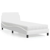 vidaXL Bed met matras kunstleer wit 90x200 cm, bedframe, bed ombouw, eenpersoonsbed, bedbodem, slaapkamermeubel, 1 persoonsbed, logeerbed, houten bed