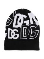 Dolce & Gabbana Kids bonnet en laine vierge à logo imprimé - Noir