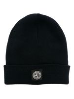 Stone Island Junior bonnet en laine à patch logo - Bleu