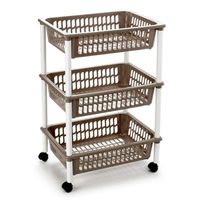 Opberg trolley/roltafel/organizer met 3 manden 40 x 30 x 61,5 cm wit/taupe - thumbnail