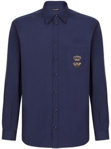 Dolce & Gabbana logo-embroidered cotton shirt - Bleu