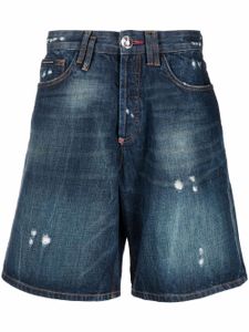 Philipp Plein short en jean Destroyed Capri - Bleu