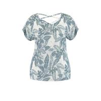 MS Mode top met bladprint wit/blauw