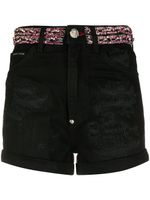 Philipp Plein short en jean à ornements en cristal - Noir - thumbnail