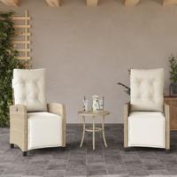 Tuinstoelen 2 st verstelbaar met voetensteun poly rattan beige