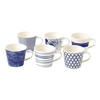 Royal Doulton Pacific Blue Collection 40034459-kleine 6-delige mokset, serviesgoed-perfect voor koffie, thee en warme dranken-set van 6 x 280 ml kopjes, wit, porselein, 1 stuks (Pack van 6)