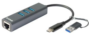 D-Link USB-C/USB naar Gigabit Ethernet-adapter met 3 USB 3.0-poorten DUB-2332