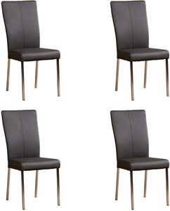 Set van 4 Donkergrijze leren moderne eetkamerstoelen Daily - poot vierkant rvs - Hermes Leer Antracite (donkergrijs leer)