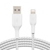 Belkin gevlochten Lightning-kabel (Boost Charge Lightning/USB-kabel voor iPhone, iPad, AirPods) MFi-gecertificeerde iPhone-laadkabel, gevlochten Lightning-kabel (3 m, wit)