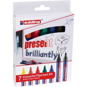 Edding Colourful Flipchart Kit permanente marker Gesorteerd Zwart, Blauw, Groen, Oranje, Rood, Geel 7 stuk(s)