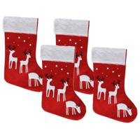 Decoratie kerstsokken - 4x - rood - B27 x H46 cm - polyester - rendieren- kerstsokken - thumbnail