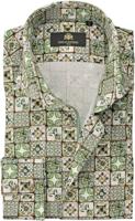 Circle of Gentlemen Overhemd Din Tegel Print Groen Cutaway Slim Fit