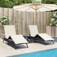 Ligbedden 2 st met tafel poly rattan zwart - thumbnail