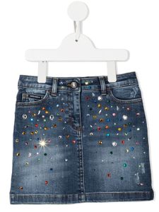 Dolce & Gabbana Kids jupe en jean à ornements en cristal - Bleu