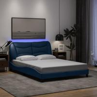 vidaXL Bedframe met LED-verlichting stof blauw 120x200 cm, bed, bed ombouw, stoffen bed, bedbodem, 2-persoons bed, gebogen bedframe