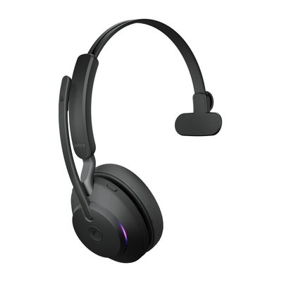 Jabra Evolve2 65 monaural On Ear headset Telefoon Bluetooth Stereo Zwart Volumeregeling, Indicator voor batterijstatus, Microfoon uitschakelbaar (mute)