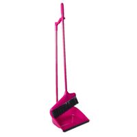 Kunststof stoffer en blik met lange steel 24 x 82 cm roze - Stoffer en blik