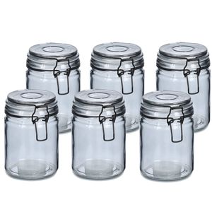 Voorraadpotten/bewaarpotten - 6x - 250 ml - grijs - glas - beugelsluiting - D8 x H10 cm