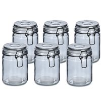 Voorraadpotten/bewaarpotten - 6x - 250 ml - grijs - glas - beugelsluiting - D8 x H10 cm