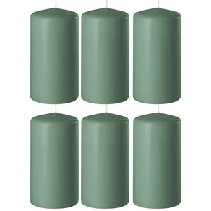 6x Groene cilinderkaarsen/stompkaarsen 6 x 8 cm 27 branduren