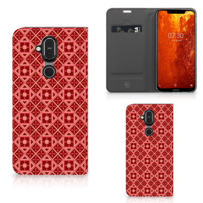 Nokia 8.1 Hoesje met Magneet Batik Rood Nokia 8.1 Hoesje met Magneet Batik Rood