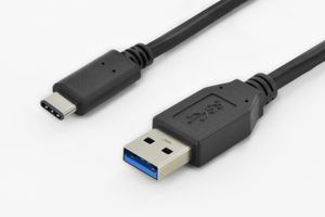 Digitus USB-kabel USB 3.2 Gen1 (USB 3.0 / USB 3.1 Gen1) USB-A stekker, USB-C stekker 1.00 m Zwart Rond, Stekker past op beide manieren, Afgeschermd (dubbel)