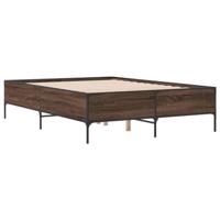vidaXL Bedframe bewerkt hout metaal bruin eikenkleur 120x200 cm, bed, bed ombouw, twijfelaar bed, bedbodem, slaapkamermeubel, 2 persoonsbed
