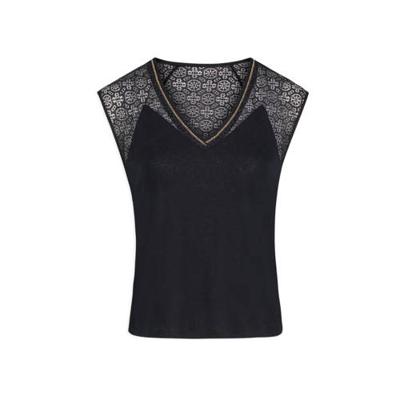 Morgan semi-transparante T-shirt met kant marine Morgan semi-transparante T-shirt met kant marine