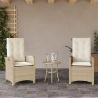 Tuinstoelen 2 st verstelbaar met kussens poly rattan beige