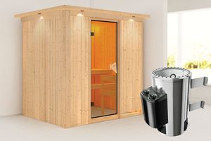 Karibu | Fanja Sauna met Dakkraag | Bronzeglas Deur | Kachel 3,6 kW Geïntegreerde Bediening