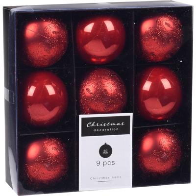 9x Kerstboomversiering luxe kunststof kerstballen rood 6 cm - Kerstbal 9x Kerstboomversiering luxe kunststof kerstballen rood 6 cm - Kerstbal