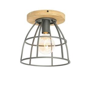 QAZQA Industriële plafondlamp donkergrijs met hout - Arthur